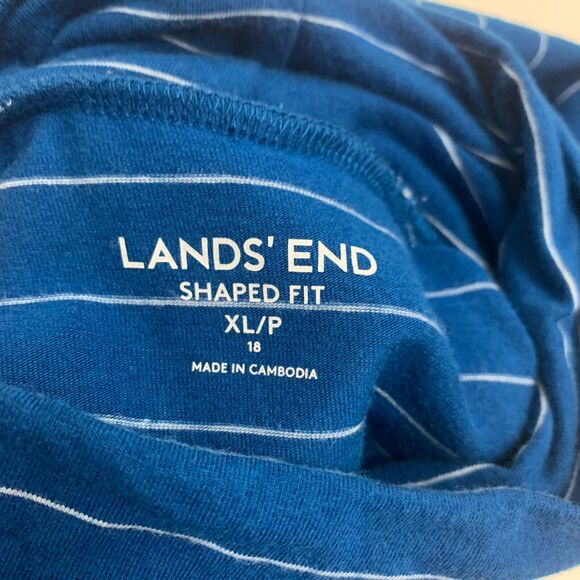Lands End Shaped Fit Tee XL Extra Large Long Sleeve Stripe Turtleneck Shirt - Picture 9 of 11